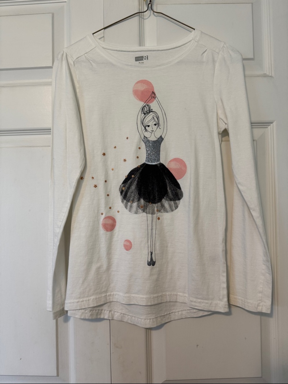 Girls Ivory Long-Sleeve Ballerina Graphic Top XL (14)